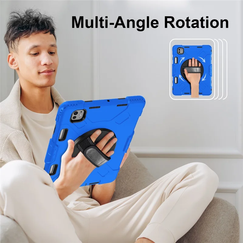 For iPad Pro 11 (2025) / 11 (2024) Kickstand Case Anti-Scratch Tablet Cover with Shoulder Strap - Blue