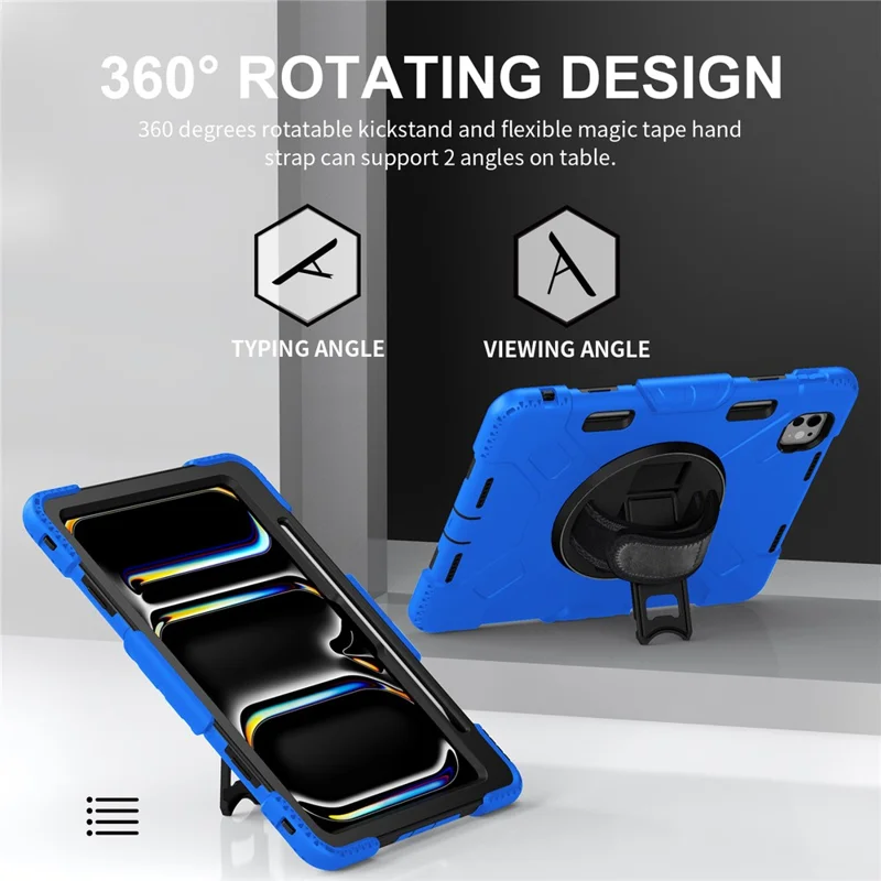 For iPad Pro 11 (2025) / 11 (2024) Kickstand Case Anti-Scratch Tablet Cover with Shoulder Strap - Blue