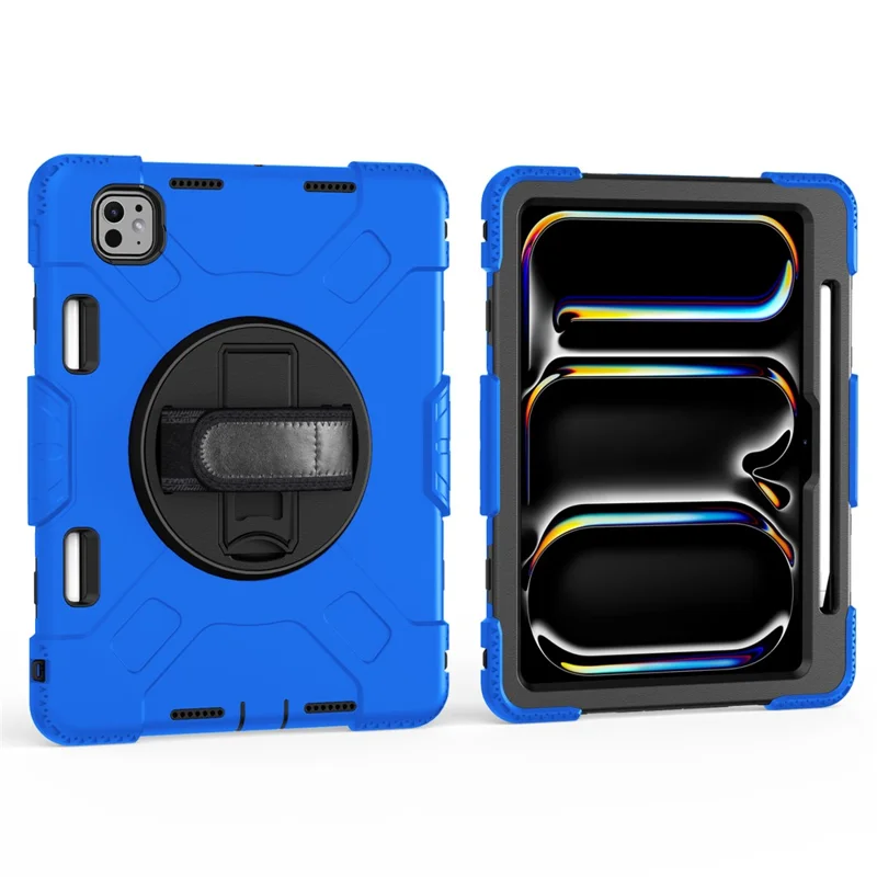 For iPad Pro 11 (2025) / 11 (2024) Kickstand Case Anti-Scratch Tablet Cover with Shoulder Strap - Blue