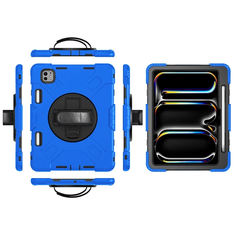 For iPad Pro 11 (2025) / 11 (2024) Kickstand Case Anti-Scratch Tablet Cover with Shoulder Strap - Blue