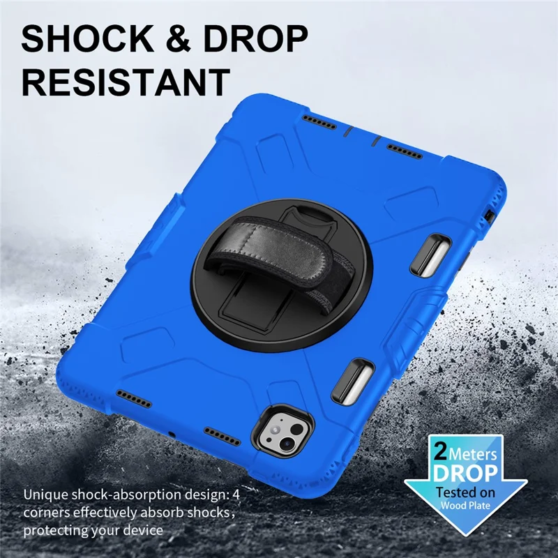 For iPad Pro 11 (2025) / 11 (2024) Kickstand Case Anti-Scratch Tablet Cover with Shoulder Strap - Blue