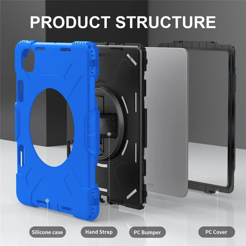 For iPad Pro 11 (2025) / 11 (2024) Kickstand Case Anti-Scratch Tablet Cover with Shoulder Strap - Blue