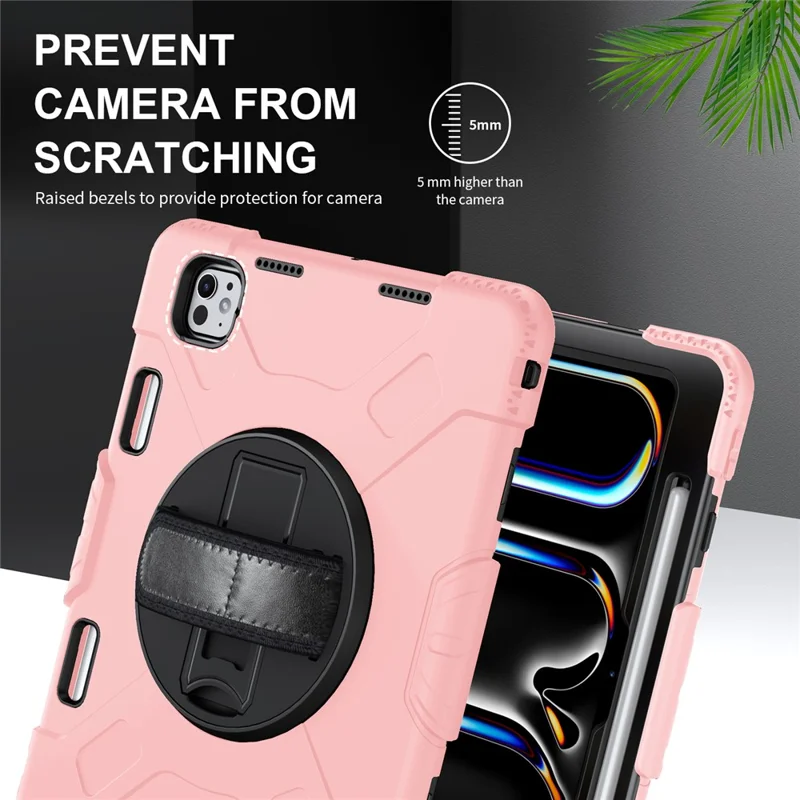 Per iPad Pro 11 (2024) Kickstand Case Anti-Scratch Tablet Cover con tracolla - Rose Gold