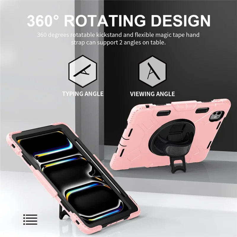 Per iPad Pro 11 (2024) Kickstand Case Anti-Scratch Tablet Cover con tracolla - Rose Gold