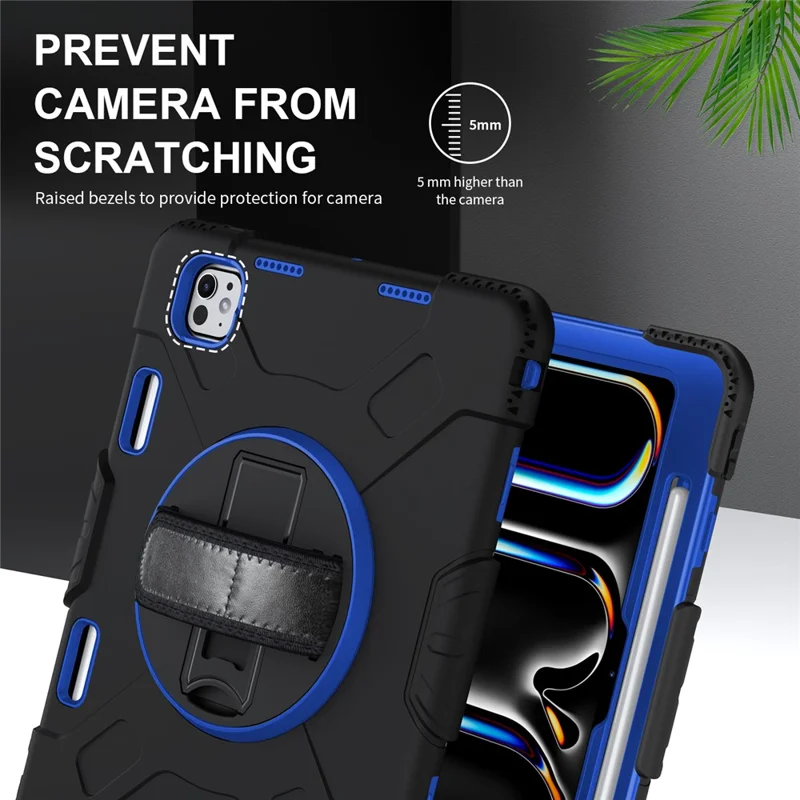 For iPad Pro 11 (2025) / 11 (2024) Kickstand Case Anti-Scratch Tablet Cover with Shoulder Strap - Dark Blue