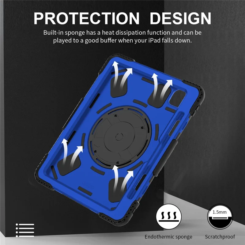 For iPad Pro 11 (2025) / 11 (2024) Kickstand Case Anti-Scratch Tablet Cover with Shoulder Strap - Dark Blue