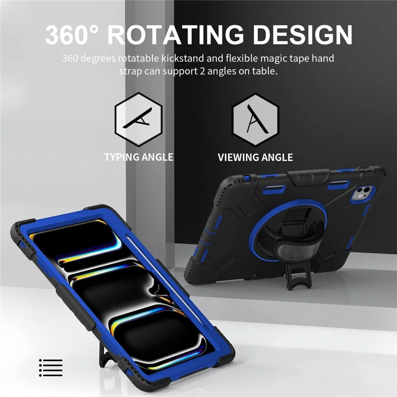 For iPad Pro 11 (2025) / 11 (2024) Kickstand Case Anti-Scratch Tablet Cover with Shoulder Strap - Dark Blue