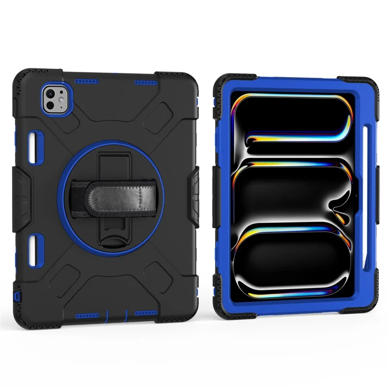 For iPad Pro 11 (2025) / 11 (2024) Kickstand Case Anti-Scratch Tablet Cover with Shoulder Strap - Dark Blue
