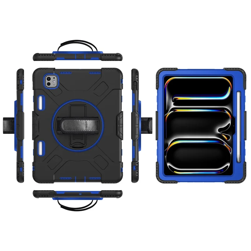 For iPad Pro 11 (2025) / 11 (2024) Kickstand Case Anti-Scratch Tablet Cover with Shoulder Strap - Dark Blue