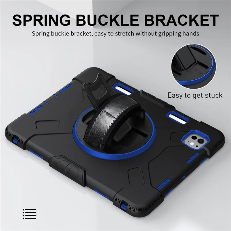 For iPad Pro 11 (2025) / 11 (2024) Kickstand Case Anti-Scratch Tablet Cover with Shoulder Strap - Dark Blue