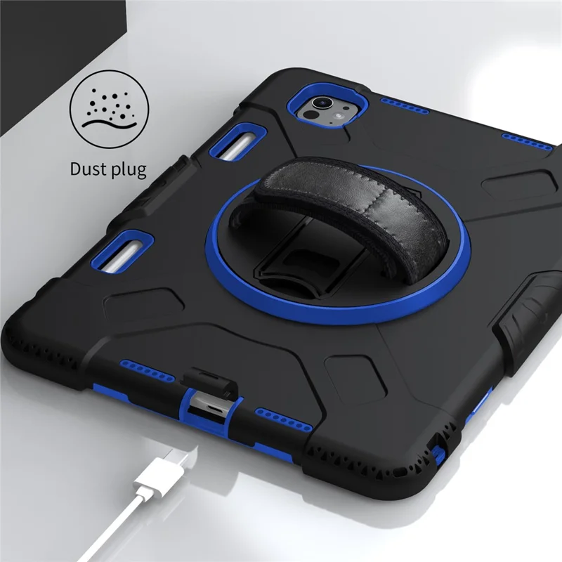 For iPad Pro 11 (2025) / 11 (2024) Kickstand Case Anti-Scratch Tablet Cover with Shoulder Strap - Dark Blue
