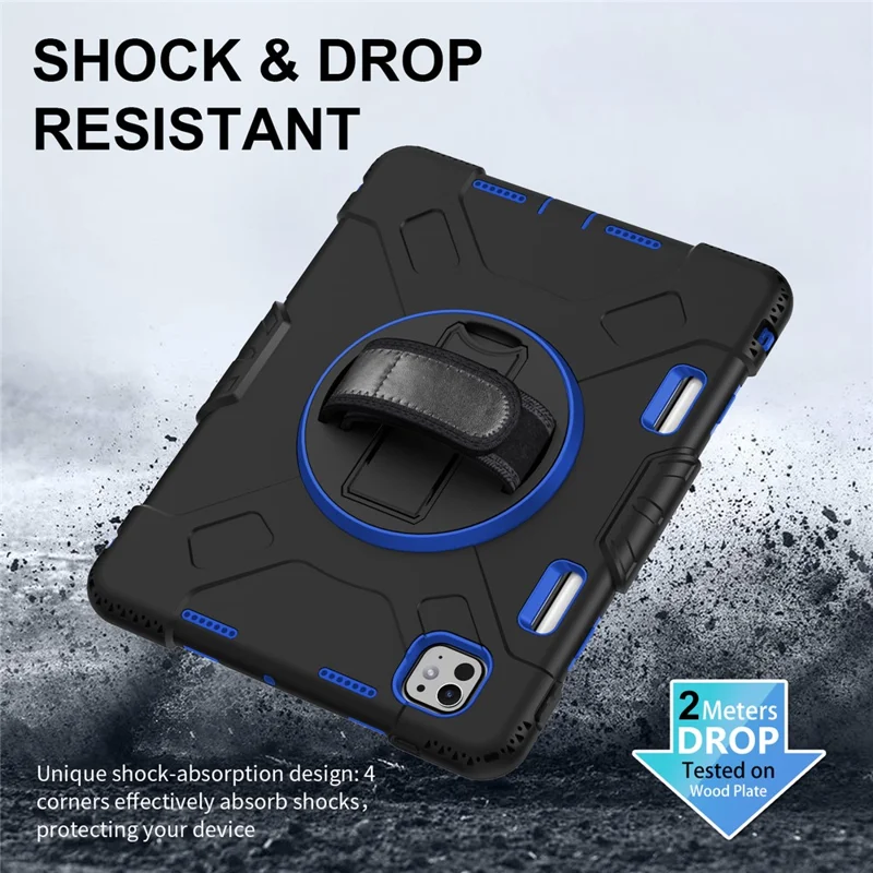For iPad Pro 11 (2025) / 11 (2024) Kickstand Case Anti-Scratch Tablet Cover with Shoulder Strap - Dark Blue