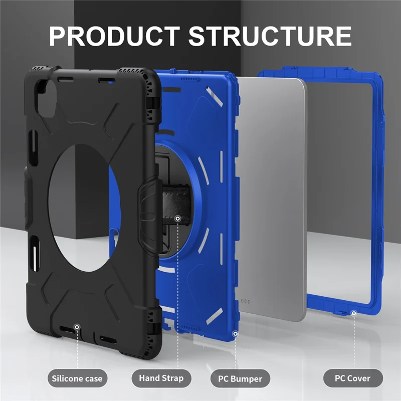 For iPad Pro 11 (2025) / 11 (2024) Kickstand Case Anti-Scratch Tablet Cover with Shoulder Strap - Dark Blue