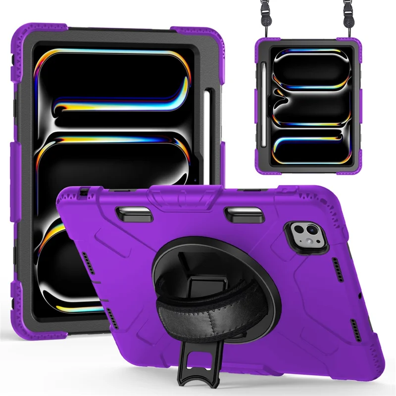 For iPad Pro 11 (2024) Coque de support Étui anti-rayures Housse pour tablette avec sangle d'épaule - Violet