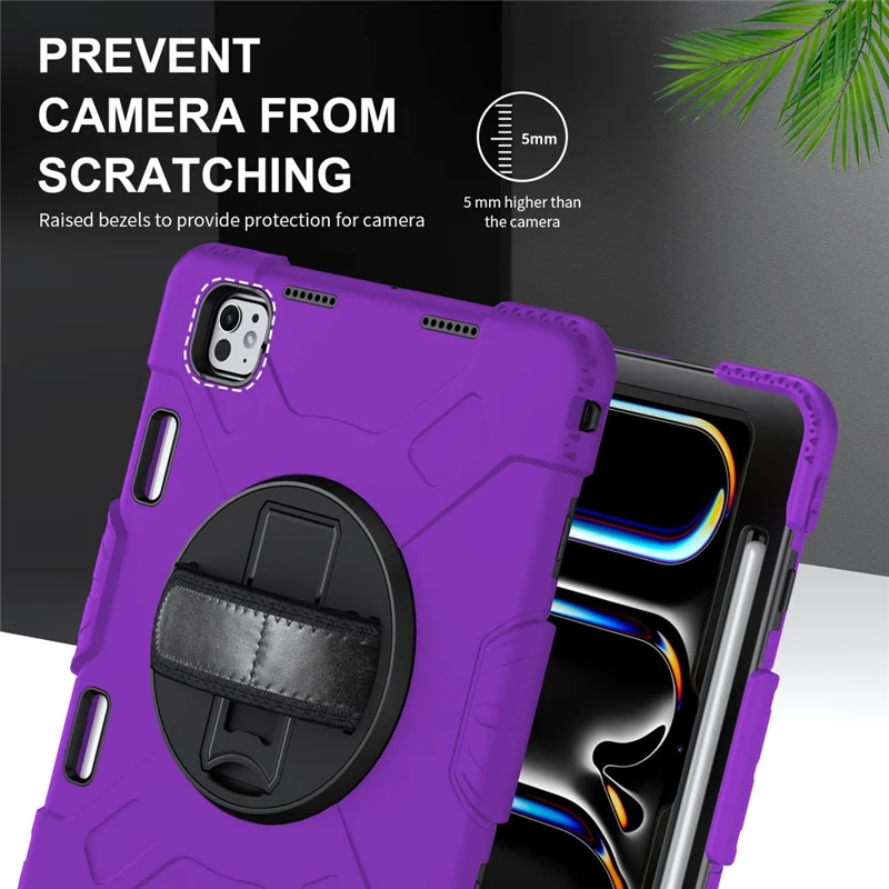 For iPad Pro 11 (2024) Coque de support Étui anti-rayures Housse pour tablette avec sangle d'épaule - Violet