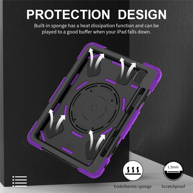 For iPad Pro 11 (2024) Coque de support Étui anti-rayures Housse pour tablette avec sangle d'épaule - Violet