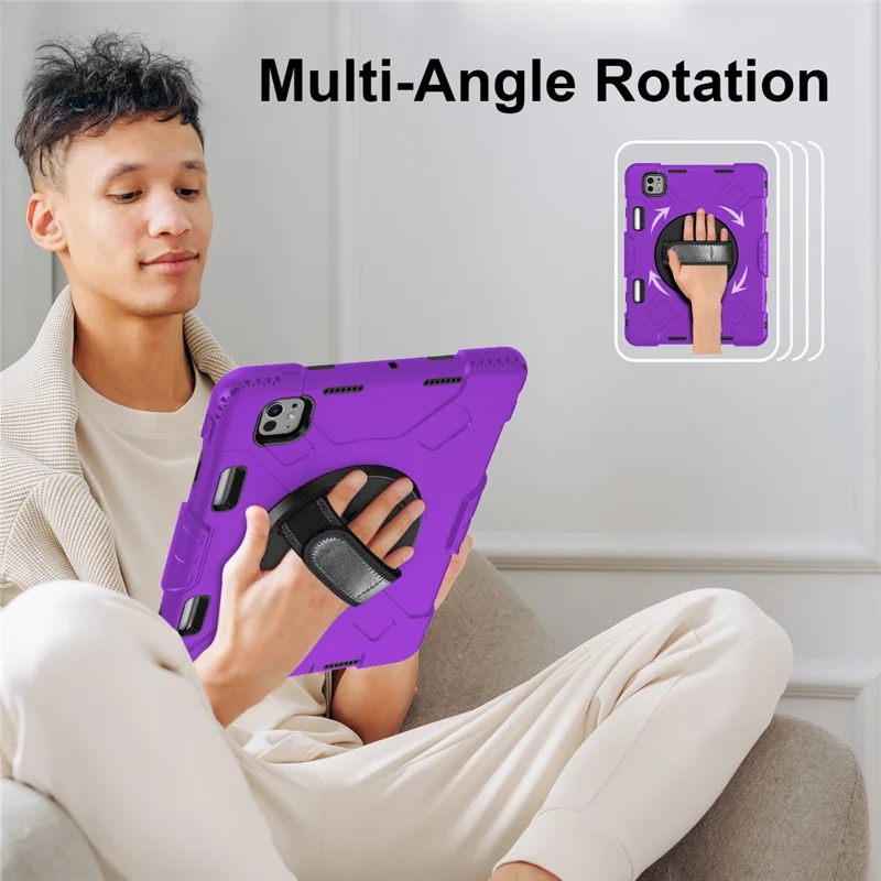 For iPad Pro 11 (2024) Coque de support Étui anti-rayures Housse pour tablette avec sangle d'épaule - Violet