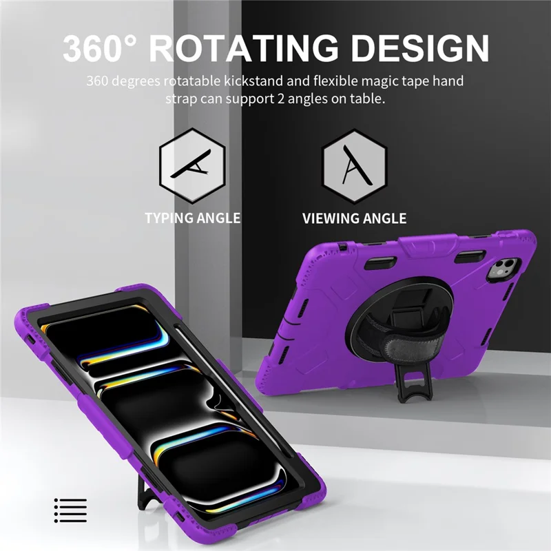 For iPad Pro 11 (2024) Coque de support Étui anti-rayures Housse pour tablette avec sangle d'épaule - Violet