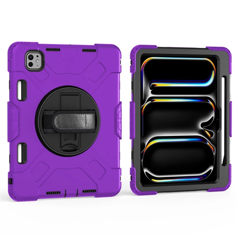 For iPad Pro 11 (2024) Coque de support Étui anti-rayures Housse pour tablette avec sangle d'épaule - Violet