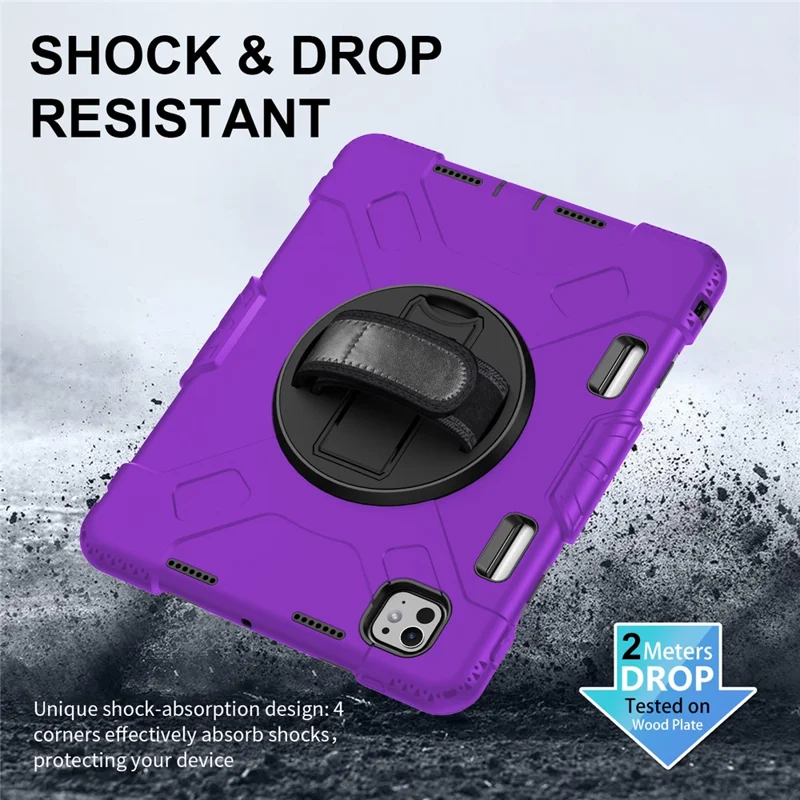 For iPad Pro 11 (2024) Coque de support Étui anti-rayures Housse pour tablette avec sangle d'épaule - Violet