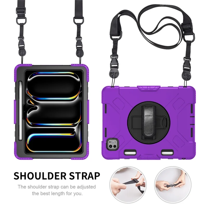 For iPad Pro 11 (2024) Coque de support Étui anti-rayures Housse pour tablette avec sangle d'épaule - Violet