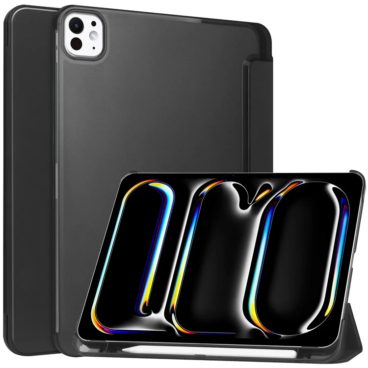 Para o iPad Pro 11 (2024) Capa com Suporte Couro PU + PC Parte Traseira Fosca - Preto