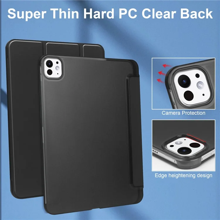 Para o iPad Pro 11 (2024) Capa com Suporte Couro PU + PC Parte Traseira Fosca - Preto