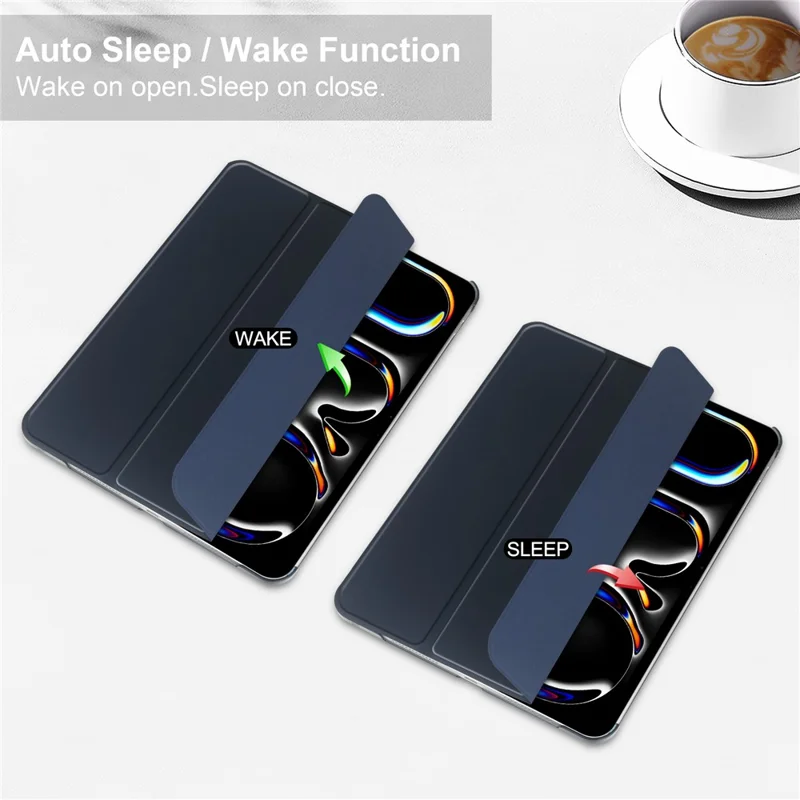 For iPad Pro 11 (2025) / 11 (2024) Case Stand PU Leather + PC Matte Back Tablet Case - Dark Blue