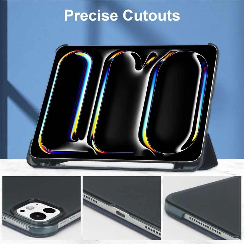 For iPad Pro 11 (2025) / 11 (2024) Case Stand PU Leather + PC Matte Back Tablet Case - Dark Blue