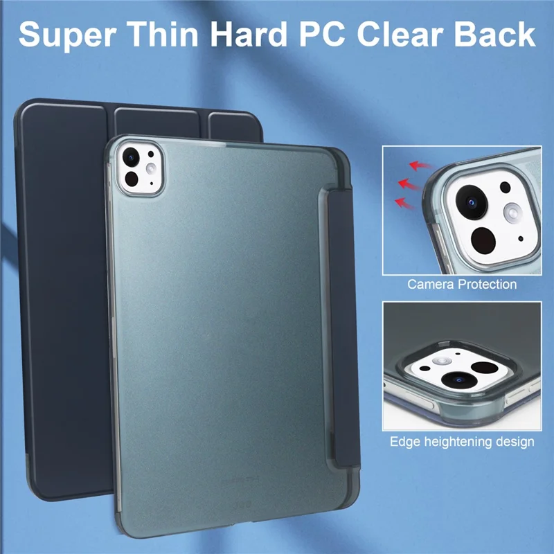 For iPad Pro 11 (2025) / 11 (2024) Case Stand PU Leather + PC Matte Back Tablet Case - Dark Blue