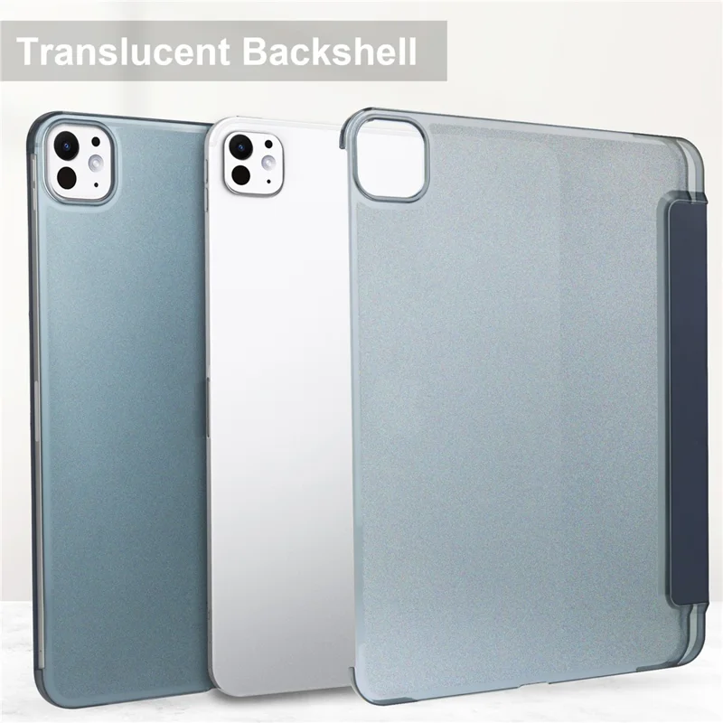 For iPad Pro 11 (2025) / 11 (2024) Case Stand PU Leather + PC Matte Back Tablet Case - Dark Blue