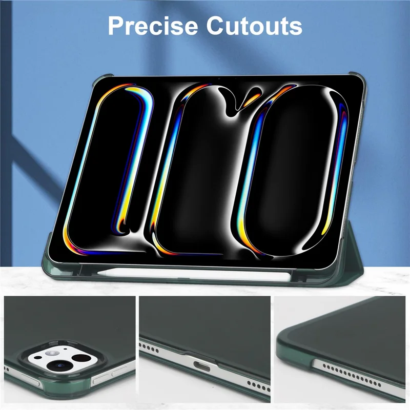 Para iPad Pro 11 (2024) Case Stand PU Leather + PC Matte Back Tablet Case - Blackish Green