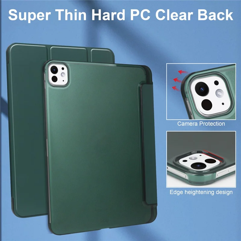 Para iPad Pro 11 (2024) Case Stand PU Leather + PC Matte Back Tablet Case - Blackish Green