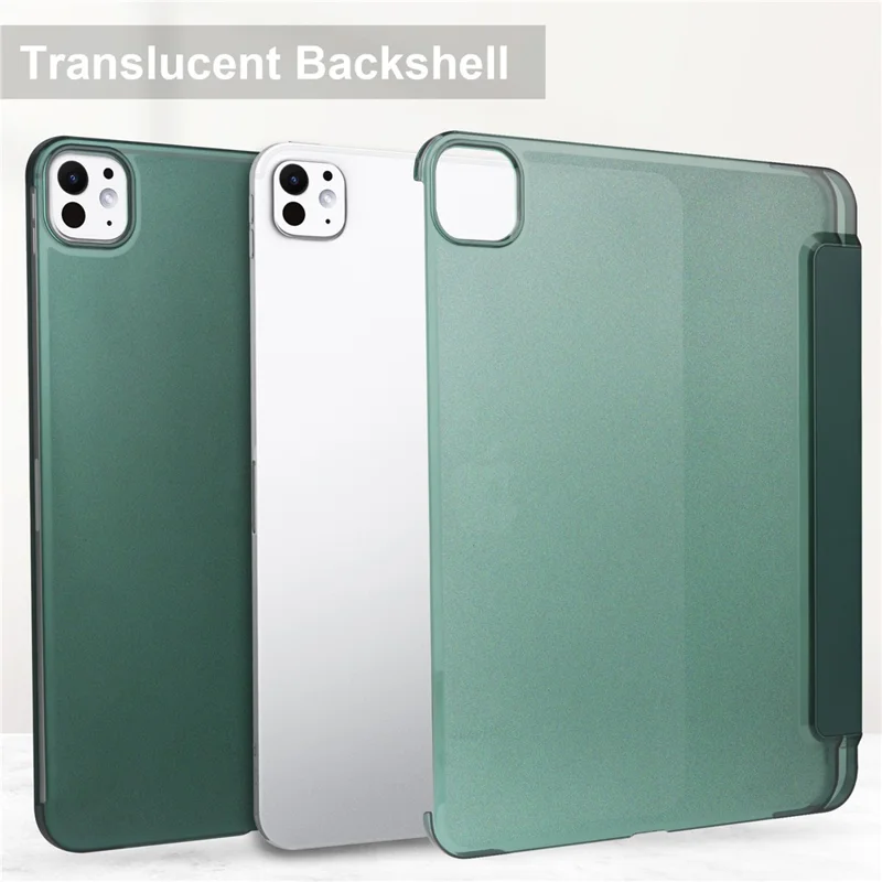 Para iPad Pro 11 (2024) Case Stand PU Leather + PC Matte Back Tablet Case - Blackish Green