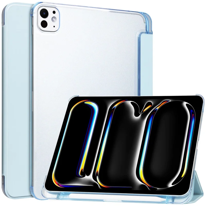لـ iPad Pro 11 (2025) / 11 (2024) غطاء حامل من جلد PU + غطاء خلفي مات من البولي كربونات - أزرق سماوي