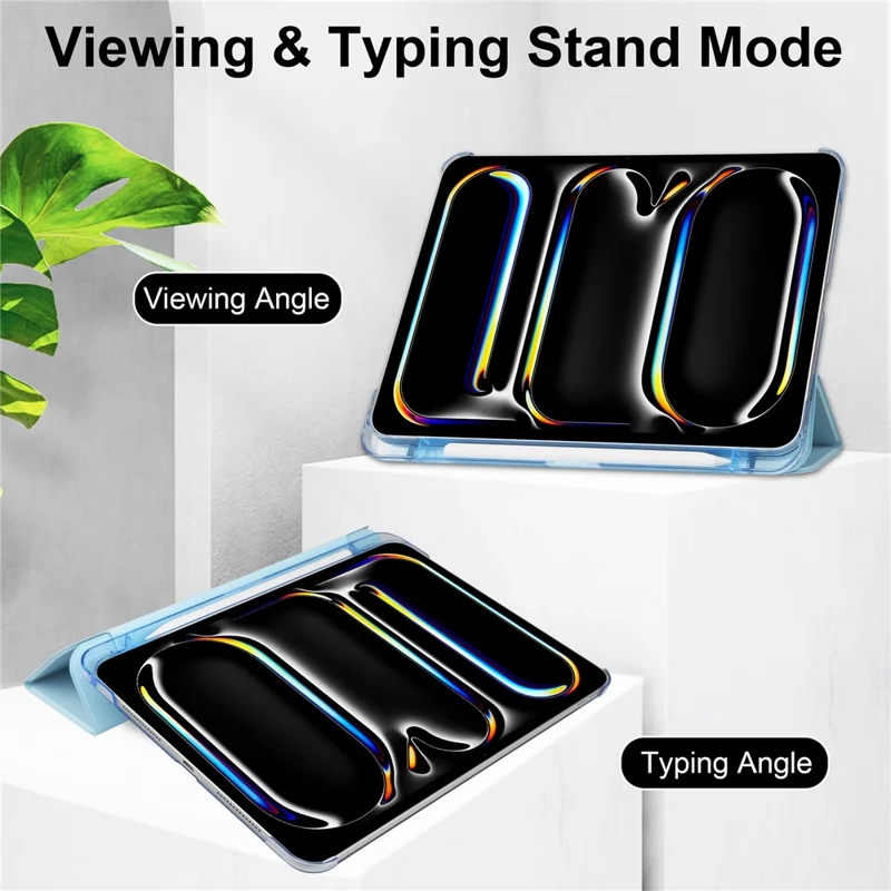 لـ iPad Pro 11 (2025) / 11 (2024) غطاء حامل من جلد PU + غطاء خلفي مات من البولي كربونات - أزرق سماوي