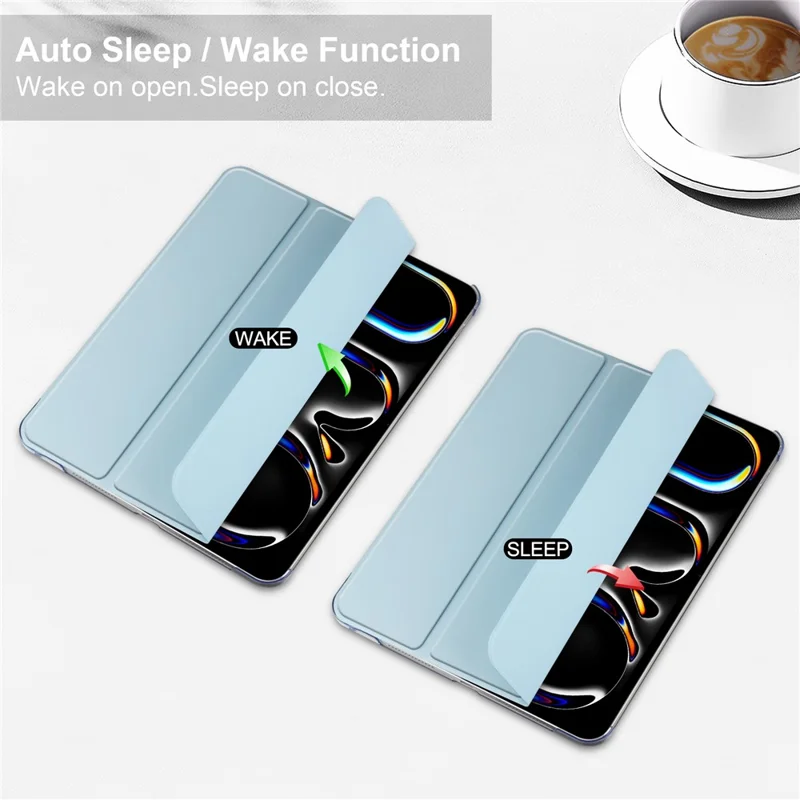 لـ iPad Pro 11 (2025) / 11 (2024) غطاء حامل من جلد PU + غطاء خلفي مات من البولي كربونات - أزرق سماوي