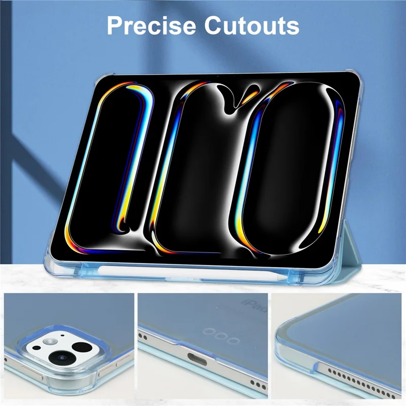 لـ iPad Pro 11 (2025) / 11 (2024) غطاء حامل من جلد PU + غطاء خلفي مات من البولي كربونات - أزرق سماوي