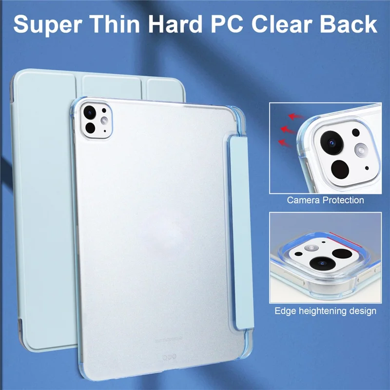 لـ iPad Pro 11 (2025) / 11 (2024) غطاء حامل من جلد PU + غطاء خلفي مات من البولي كربونات - أزرق سماوي