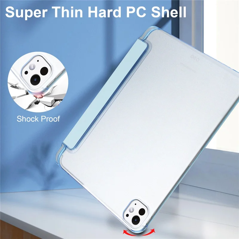 لـ iPad Pro 11 (2025) / 11 (2024) غطاء حامل من جلد PU + غطاء خلفي مات من البولي كربونات - أزرق سماوي