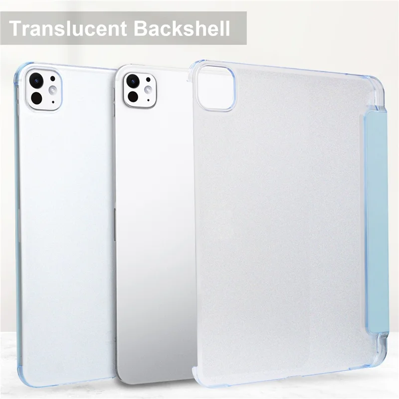 لـ iPad Pro 11 (2025) / 11 (2024) غطاء حامل من جلد PU + غطاء خلفي مات من البولي كربونات - أزرق سماوي