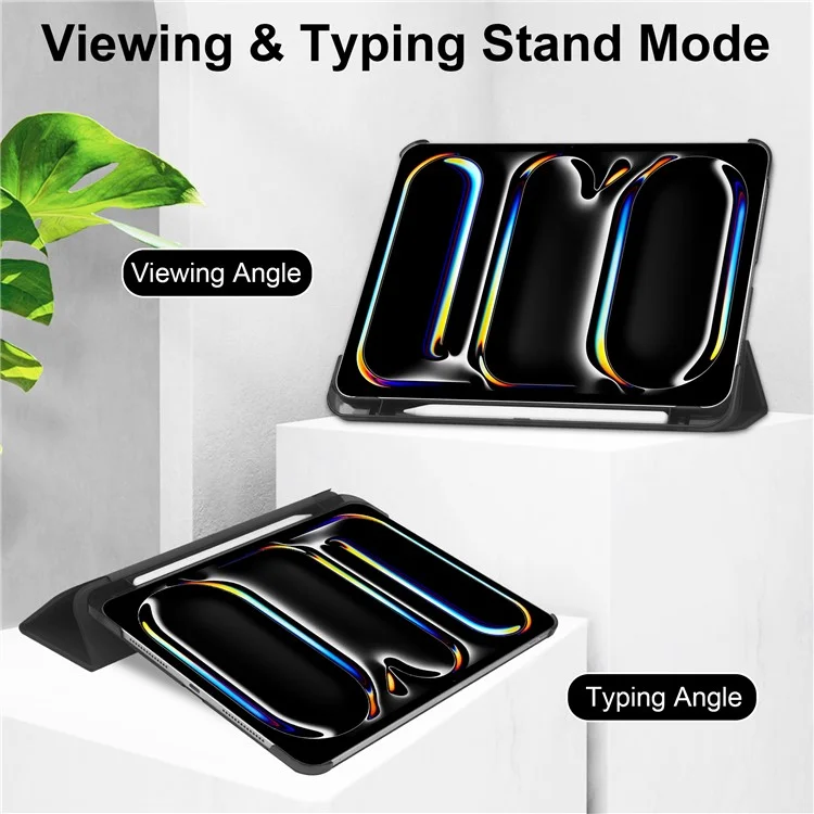 Para iPad Pro 13 (2024) Stand Case PU Leather + PC Matte Back Tablet Case with Pen Slot - Preto