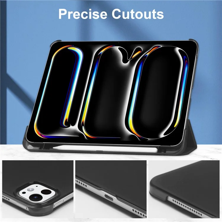 Para iPad Pro 13 (2024) Stand Case PU Leather + PC Matte Back Tablet Case with Pen Slot - Preto