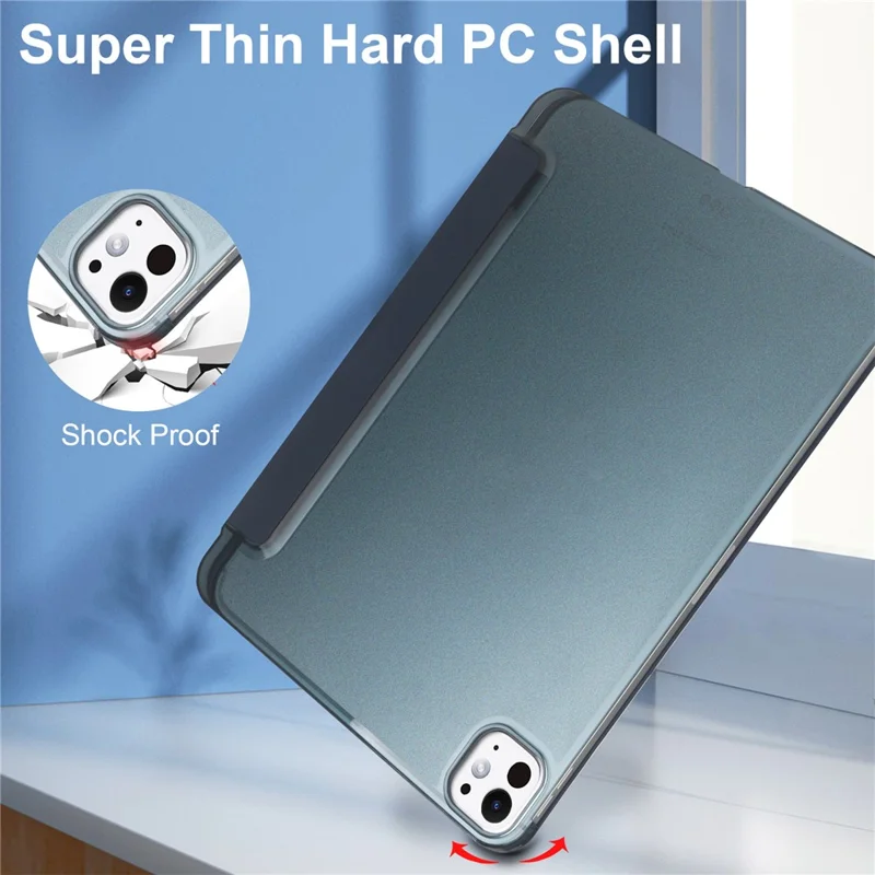 Für iPad Pro 13 (2024) Ständergehäuse PU-Leder + PC matte Rückseite Tablet-Gehäuse mit Stifthalter - Dunkelblau