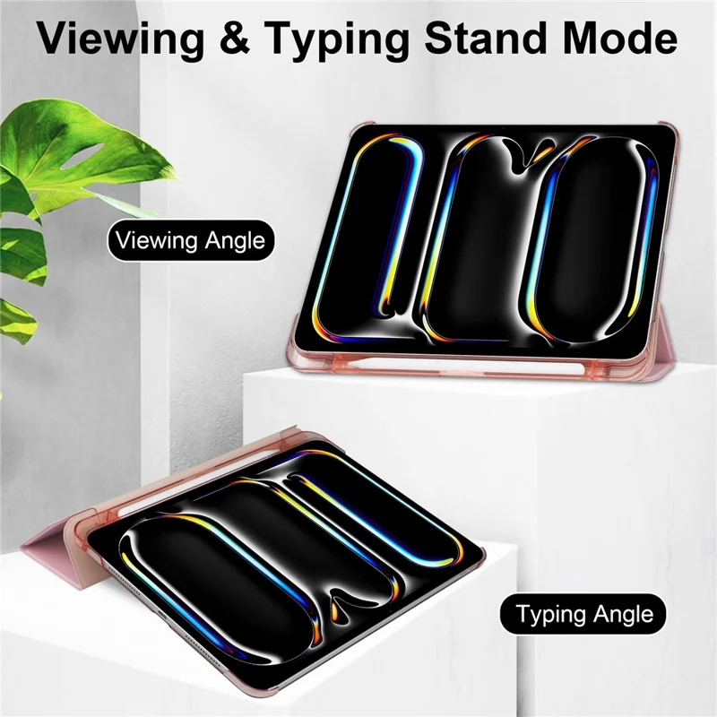 For iPad Pro 13 (2025) / 13 (2024) Stand Case PU Leather + PC Matte Back Tablet Case with Pen Slot - Rose Gold