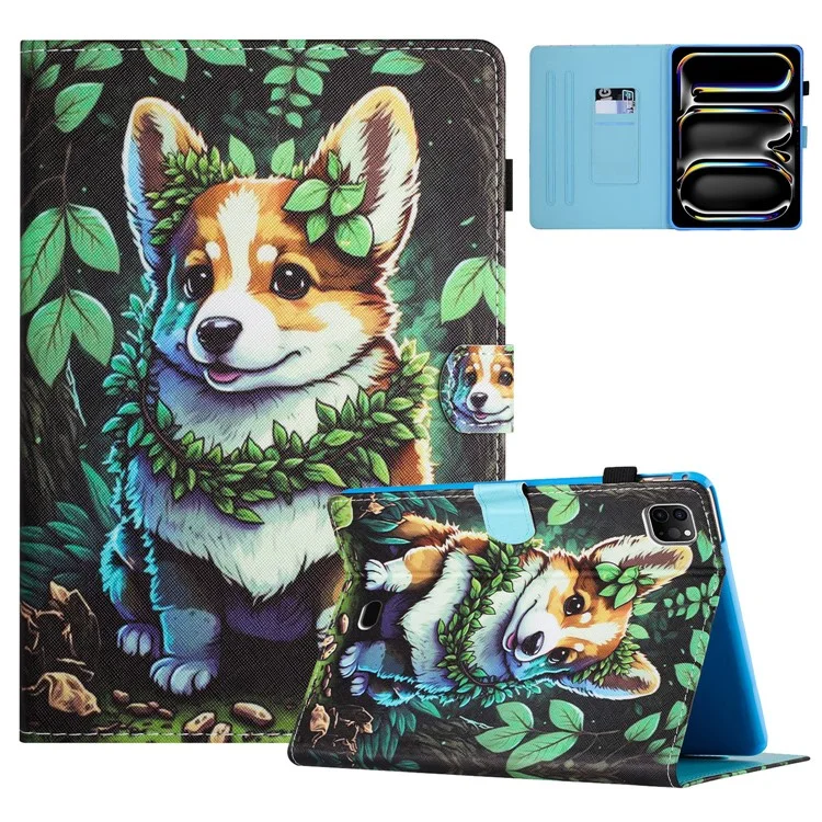 Para iPad Pro 11 (2024) Capa Protetora de Couro com Suporte e Porta-Cartões à Prova de Choque - Corgi