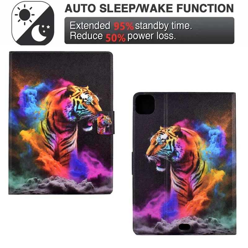 For iPad Pro 11 (2025) / (2024) Case Pattern Leather Tablet Protective Cover Auto Sleep / Wake - Colorful Tiger