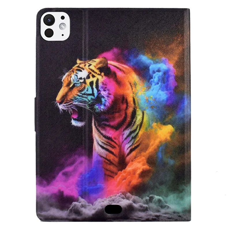 For iPad Pro 11 (2025) / (2024) Case Pattern Leather Tablet Protective Cover Auto Sleep / Wake - Colorful Tiger
