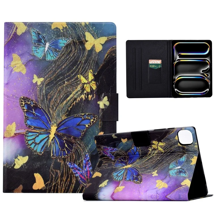 Para iPad Pro 11 (2024) Case Pattern Leather Tablet Protective Cover Auto Sleep / Wake - Golden Butterflies