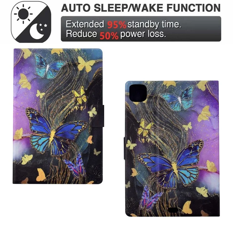 Para iPad Pro 11 (2024) Case Pattern Leather Tablet Protective Cover Auto Sleep / Wake - Golden Butterflies